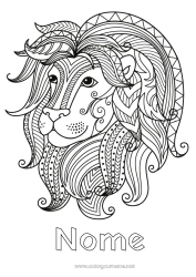 Desenho para personalizar Leão Animal Zentangle Signo astrológico Animais selvagens da África Signos do zodíaco