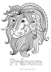 Coloriage à personnaliser Lion Animal Zentangle Signe astrologique Animaux sauvages d'Afrique Signes du zodiaque