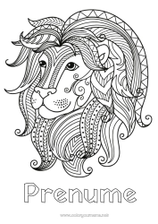 Pagină de colorat personalizată Leu Animal Zentangle Semn zodiacal Animale sălbatice din Africa Semnele zodiacului