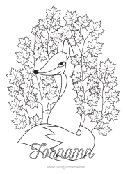 Färgläggningssida att anpassa Höst Räv Djur Blad Skogens djur Döda löv