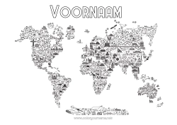 Kleurplaat aanpassen Geografie Symbolen Wereldkaart Monument Kerstelfreis