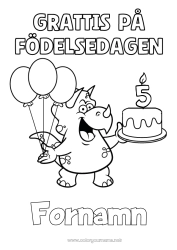 Färgläggningssida att anpassa Födelsedag Dinosaurier Ballonger Triceratops Grattis på födelsedagen! Anpassningsbar ålder att fira Födelsedagstårta