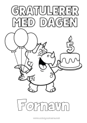 Fargeleggingssiden å tilpasse Bursdag Dinosaurer Ballonger Triceratops Gratulerer med dagen! Tilpasset bursdag alder Bursdagskake