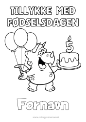 Farvelægningssiden tilpasning Fødselsdag Dinosaurer Balloner Triceratops Tillykke med fødselsdagen! Tilpasselig aldersfejring Fødselsdagskage