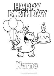 Colouring to customise Birthday Dinosaurs Balloons Triceratops Happy Birthday Message Customisable Age Celebrated Birthday Cake