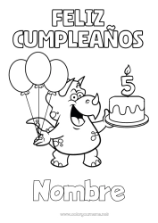 Colorear gratis Cumpleaños Dinosaurios Globos Triceratops Mensaje de feliz cumpleaños (inglés) Edad personalizable Pastel de cumpleaños