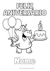 Desenho para personalizar Aniversário Dinossauros Bolas Tricerátopo Feliz aniversário (francês) Mensagem Idade comemorada personalizável Bolo de aniversário