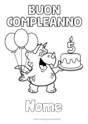 Colorare per personalizzare Compleanno Dinosauri Palloncini Triceratopo Buon compleanno (francese) Messaggio Età festeggiata personalizzabile Torta di compleanno