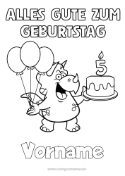 Kostenlose Zeichnung Geburtstag Dinosaurier Luftballons Triceratops Alles Gute zum Geburtstag (Französisch) Nachricht Angepasstes Geburtstagsalter Geburtstagskuchen
