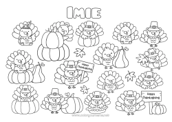 Kolorowanka do personalizacji Dynia Święto Dziękczynienia Uroczy Indyk na Święto Dziękczynienia