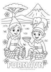 Fargeleggingssiden å tilpasse Julealver Fargelegging av nisser Afrika Julealvens reise Flere rampenisser Fargelegging av luringer på reise