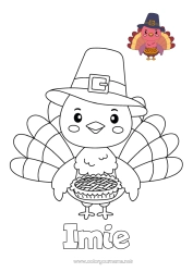 Kolorowanka do personalizacji Święto Dziękczynienia Łatwe kolorowanki Tarta Kolorowanie z wzorem Indyk na Święto Dziękczynienia