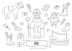 Kolorowanka do personalizacji Prezenty Koń Symbole Zwierzęta gospodarskie Święty Mikołaj