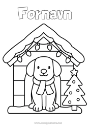 Fargeleggingssiden å tilpasse Juletre Jul Hund Julelenke Enkle fargelegginger Hunder og katter Skjerf Nisje