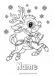 Free coloring Cute Winter Reindeer Christmas Snowflakes Animal Forest animals