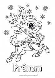 Coloriage à personnaliser Mignon Hiver Renne Noël Flocons de neige Animal Animaux de la forêt