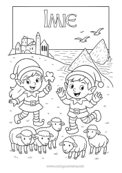 Kolorowanka do personalizacji Świąteczne skrzaty Kolorowanki dla skrzatów Irlandia Podróż Świątecznego Elfa Kilku psotnych elfów Kolorowanka Psotne Skrzaty Podróżnicy