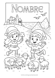 Colorear para personalizar Elfos de navidad Dibujos de Elfos para colorear Irlanda Viaje del duende navideño Varios duendes traviesos 🇪🇸 Duendes de Navidad Viajeros