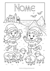 Colorare per personalizzare Elfo di Natale Pagine da colorare degli elfi Irlanda Viaggio dell'elfo di Natale Diversi elfi birichini Folletti di Natale Viaggiatori