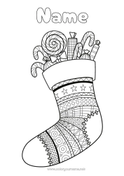 Colouring to customise Sweets Candy Cane Treats, Sweets Pacifier Christmas Stocking