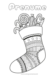 Pagină de colorat personalizată Bomboane Zahăr de orz Dulciuri, bunătăți Bomboană Ciorap de Crăciun