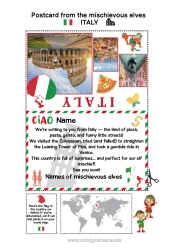 Colouring to customise Italy Mischievous Elf's Journey Postcard Postcard Of Multiple Elves