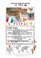 Colorare per personalizzare Italia Viaggio dell'elfo di Natale Cartolina Cartolina di vari elfi