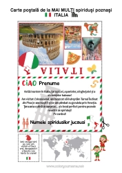 Pagină de colorat personalizată Italia Călătoria Elfului De Crăciun Carte Poștală Carte Poștală De Mai Mulți Spiriduși
