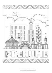 Desen liber de colorat Geografie Mexic Peisaj urban Orașul lumii Silhouette urbană Mexic