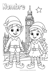 Colorear para personalizar Elfos de navidad Dibujos de Elfos para colorear Londres Reino Unido Viaje del duende navideño Varios duendes traviesos 🇪🇸 Duendes de Navidad Viajeros