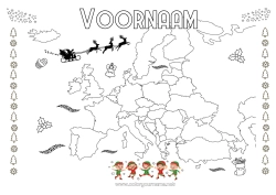 Gratis tekening Kerstman Kerstelf Elfjes kleurplaten Wereldkaart Kerstelfreis Wereldkaart Reizende Kerstkabouters Europa