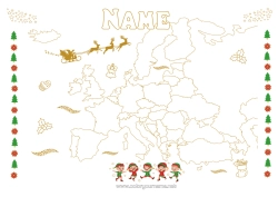 Colouring to customise Father Christmas Christmas Elves Elf Colouring Pages Geography World Map Mischievous Elf's Journey Map Of The Continents World Map Of Mischievous Elves Colouring Mischievous Travelling Goblins Europe