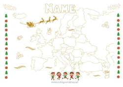 Coloring to customize Santa Claus Christmas elves Elves coloring pages Geography World Map Christmas Elf Trip Map of continents Traveling Christmas Elves Europe