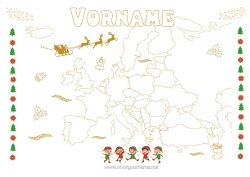 Malvorlage anpassen Weihnachtsmann Weihnachtself Elfen Ausmalbilder Geografie Weltkarte Reise des Weihnachtselfen Kontinentkarte Reisende Weihnachtswichtel Europa