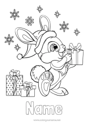 Free colouring Cute Winter Gifts Rabbit Snowflakes Animal Forest animals