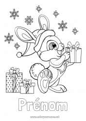 Coloriage gratuit Mignon Hiver Cadeaux Lapin Flocons de neige Animal Animaux de la forêt