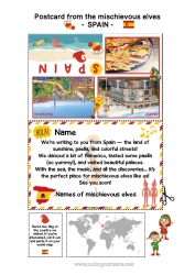 Colouring to customise Christmas Elves Elf Colouring Pages Spain Mischievous Elf's Journey Postcard Postcard Of Multiple Elves Several Mischievous Elves.