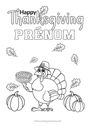 Coloriage à personnaliser Citrouille Thanksgiving Tarte Feuilles mortes Repas de Thanksgiving Dinde de Thanksgiving