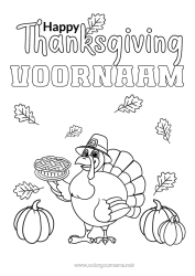 Kleurplaat aanpassen Pompoen Dankzegging Taart Dode bladeren Thanksgivingmaaltijd Thanksgiving-kalkoen