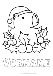 Malvorlage anpassen Weihnachten Stechpalme Tier Einfache Ausmalbilder Andere Tiere der Welt Weihnachtsmütze Capybara