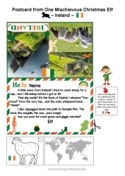 Coloring to customize Ireland Christmas Elf Trip Postcard Postcard of a SINGLE elf For a single Christmas elf