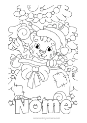 Desenho para personalizar Presentes Árvore de Natal Natal Tigre Saco de Presentes Animais selvagens da África Gorro de Natal