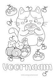 Gratis tekening Kat Dier Kersen Donuts Fruit Koffie Drankje Lekkernijen, zoetigheden Honden en katten