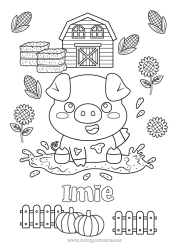 Kolorowanka do personalizacji Dynia Uroczy Świnia Zwierzę Farma Słonecznik Zwierzęta gospodarskie Stodoła