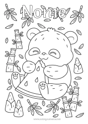 Desenho para personalizar Animal Panda Frutas Outros animais do mundo Melancia Bambu