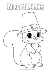 Colorear para personalizar Thanksgiving Ardilla Animales Sombrero Animales del bosque