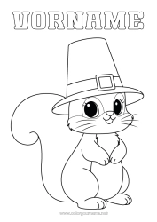 Malvorlage anpassen Erntedankfest Eichhörnchen Tier Hut Waldtiere