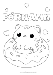 Färgläggningssida att anpassa Katt Söt Djur Donuts Hundar Och Katter