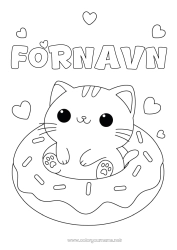 Farvelægningssiden tilpasning Kat Kawaii Donuts Hunde og katte