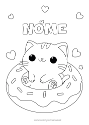 Colorare per personalizzare Gatto Kawaii Ciambelle CanI e gatti